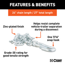 Load image into Gallery viewer, Curt 27in Safety Chain w/1 Snap Hook (5000lbs Clear Zinc)
