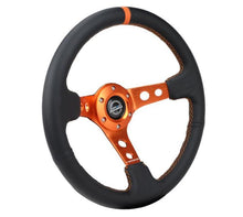 Carica l&#39;immagine nel visualizzatore di Gallery, NRG Reinforce Steering Wheel (350mm / 3in. Deep) Blk Leather, Orange Center Mark w/ Orange Stitching