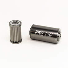 Load image into Gallery viewer, DeatschWerks Stainless Steel 8AN 10 Micron Universal Inline Fuel Filter Housing Kit (110mm)