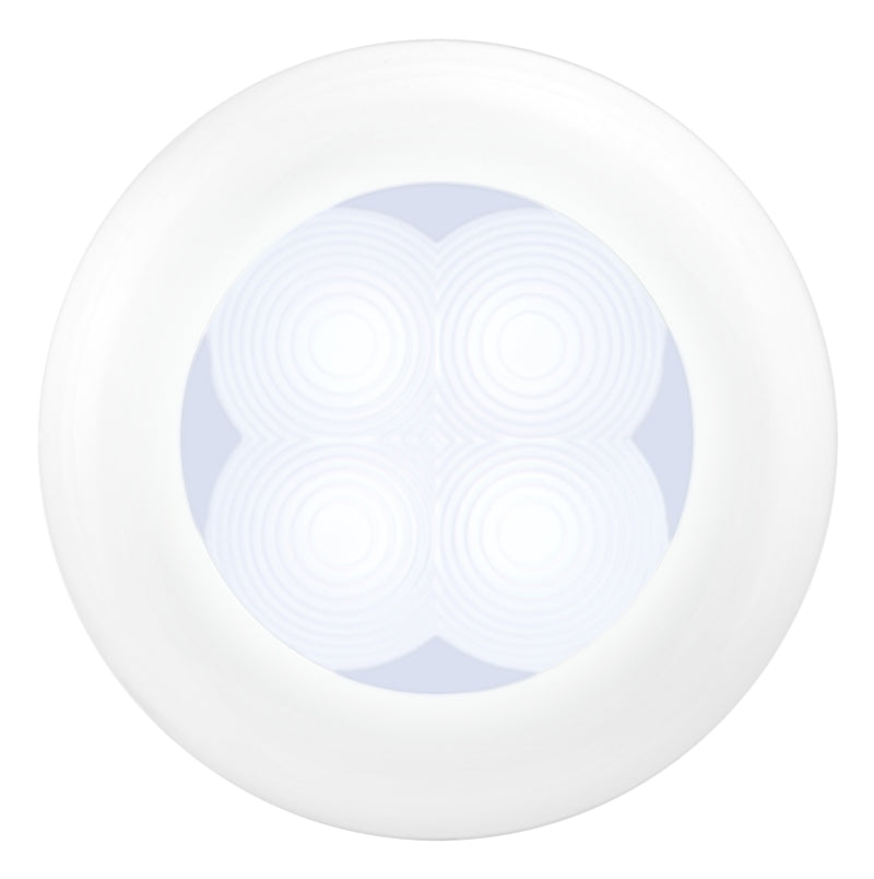 Hella '0500 Series' Slim Line White 12V DC Round Soft LED Courtesy Light w/ White Plastic Rim