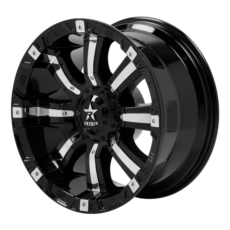 RBP 94R 20x10 5x150 BP / 4.5 BS -25mm Offset 110mm CB (Hub Centric) Black w/Chrome Inserts Wheel