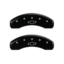Cargar imagen en el visor de la galería, MGP 4 Caliper Covers Engraved Front &amp; Rear Bowtie Black Finish Silver Char 2016 Chevrolet SS