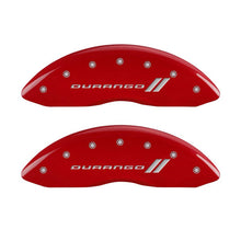 Cargar imagen en el visor de la galería, MGP 4 Caliper Covers Engraved Front &amp; Rear With stripes/Durango Red finish silver ch