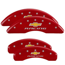 Charger l&#39;image dans la galerie, MGP 4 Caliper Covers Engraved Front &amp; Rear Chevy Racing Red Finish Silver Char 2016 Chevrolet Camaro