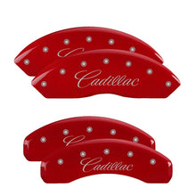 Cargar imagen en el visor de la galería, MGP 4 Caliper Covers Engraved Front &amp; Rear Cursive/Cadillac Red finish silver ch