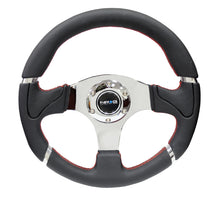 गैलरी व्यूवर में इमेज लोड करें, NRG Reinforced Steering Wheel (320mm) Blk Leather/Red Stitching w/Chrome 3-Spoke Center