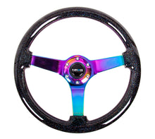 Laden Sie das Bild in den Galerie-Viewer, NRG Reinforced Steering Wheel (350mm / 3in. Deep) Classic Blk Sparkle w/4mm Neochrome 3-Spoke Center