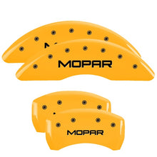 Cargar imagen en el visor de la galería, MGP 4 Caliper Covers Engraved Front &amp; Rear Srt8 Yellow Finish Black Char 2006 Jeep Commander