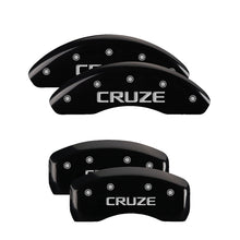 Cargar imagen en el visor de la galería, MGP 4 Caliper Covers Engraved Front &amp; Rear Bowtie Black Finish Silver Char 2019 Chevrolet Bolt EV