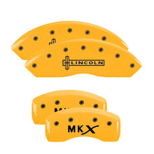 Carica l&#39;immagine nel visualizzatore di Gallery, MGP 4 Caliper Covers Engraved Fr Escalade Rear ESV Yellow Finish Blk Char 2003 Cadillac Escalade ESV