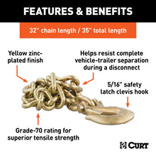 Load image into Gallery viewer, Curt 35in Safety Chain w/1 Clevis Hook (18800lbs Yellow Zinc)