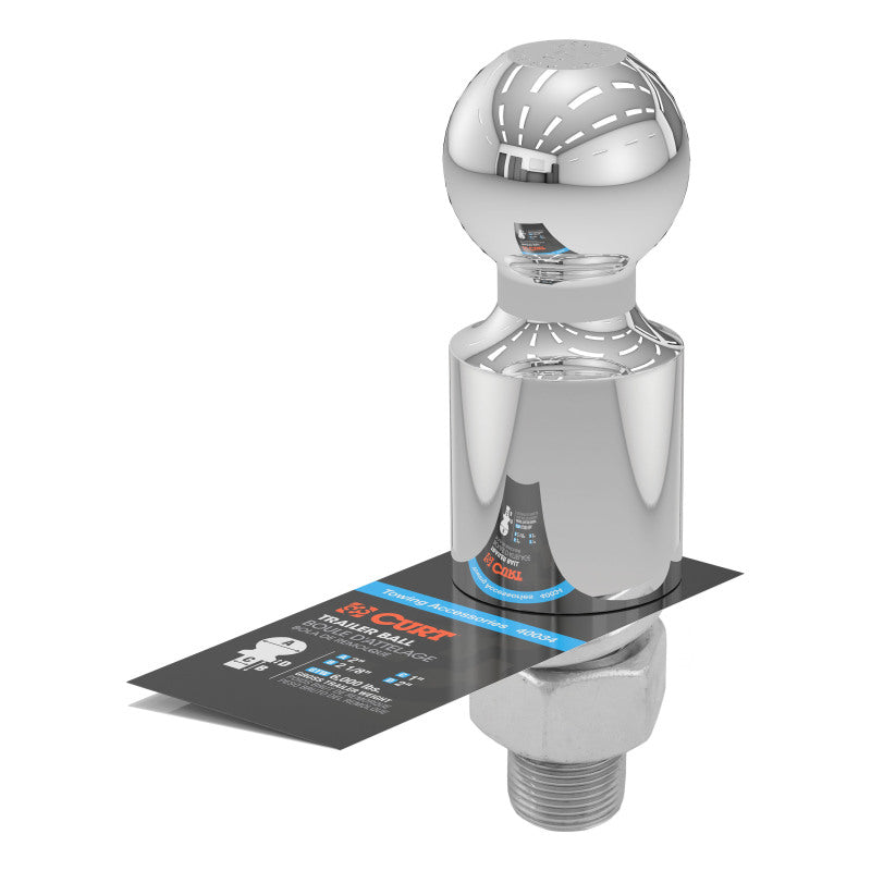 Curt 2in Trailer Ball (1in x 2-1/8in Shank 2in Rise 6000lbs Chrome)