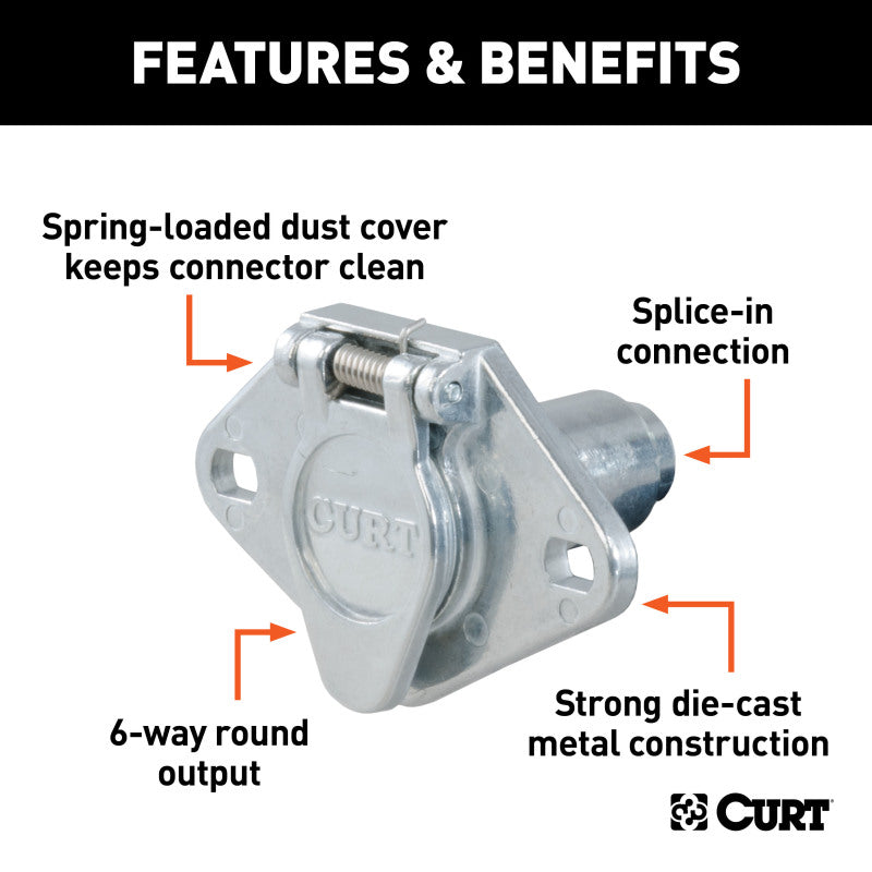 Curt 6-Way Round Connector Socket (Vehicle Side Packaged)