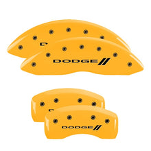 Charger l&#39;image dans la galerie, MGP 4 Caliper Covers Engraved Front &amp; Rear With stripes/Dodge Yellow finish black ch