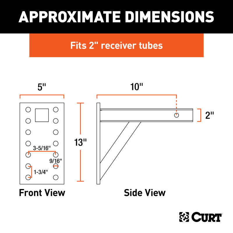 Curt Adjustable Pintle Mount (2in Shank 10000lbs 13in High 10in Long)