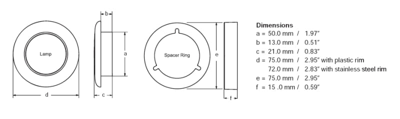 Hella '0500 Series' Slim Line White 12V DC Round Soft LED Courtesy Light w/ White Plastic Rim