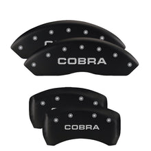 Cargar imagen en el visor de la galería, MGP 4 Caliper Covers Engraved Front Mustang Engraved Rear Bar &amp; Pony Black finish silver ch