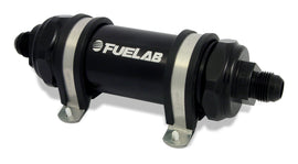 Fuelab 858 In-Line Fuel Filter Long -6AN In/-8AN Out 40 Micron Stainless w/Check Valve - Black
