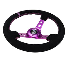 Laden Sie das Bild in den Galerie-Viewer, NRG Reinforced Steering Wheel (350mm / 3in. Deep) Black Suede w/Purple Center &amp; Purple Stitching