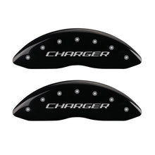 Carica l&#39;immagine nel visualizzatore di Gallery, MGP 4 Caliper Covers Engraved Front &amp; Rear Block/Charger Black finish silver ch