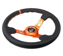 Carica l&#39;immagine nel visualizzatore di Gallery, NRG Reinforce Steering Wheel (350mm / 3in. Deep) Blk Leather, Orange Center Mark w/ Orange Stitching