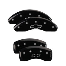 Carica l&#39;immagine nel visualizzatore di Gallery, MGP 4 Caliper Covers Engraved F &amp; R Chevy Racing Black Finish Silver Char 2019 Chevrolet Camaro