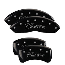 Cargar imagen en el visor de la galería, MGP 4 Caliper Covers Engraved Front Cursive/Cadillac Engraved Rear CTS Black finish silver ch