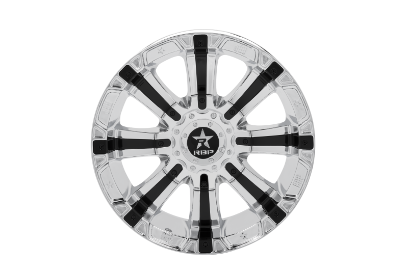 RBP 94R 20x10 6x135/139.7 BP / 4.5 BS / -25mm Offset 87mm CB Chrome w/Black Inserts Wheel
