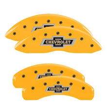 Carica l&#39;immagine nel visualizzatore di Gallery, MGP 4 Caliper Covers Engraved F &amp; R 100 Anniversary Yellow Finish Black Char 2019 Chevrolet Tahoe