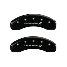 Charger l&#39;image dans la galerie, MGP 4 Caliper Covers Engraved Front &amp; Rear With stripes/Dodge Black finish silver ch
