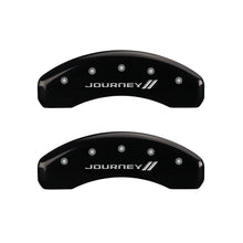 Cargar imagen en el visor de la galería, MGP 4 Caliper Covers Engraved Front &amp; Rear With stripes/Journey Black finish silver ch
