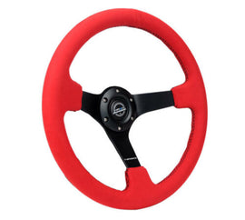 NRG Reinforced Steering Wheel (350mm/3in. Deep) Matte Black Spoke/ Red Alcantara w/ Black Stitching - 2to4wheels