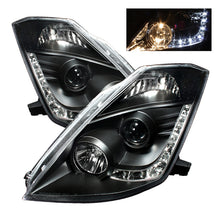 Laden Sie das Bild in den Galerie-Viewer, Spyder Nissan 350Z 03-05 Projector Headlights Halogen Model Only - DRL Black PRO-YD-N350Z02-DRL-BK