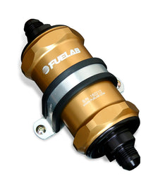 Fuelab 818 In-Line Fuel Filter Standard -12AN In/-10AN Out 100 Micron Stainless - Gold