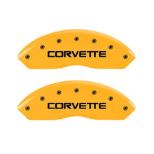 Carica l&#39;immagine nel visualizzatore di Gallery, MGP 4 Caliper Covers Engraved F &amp; R C4/Corvette Yellow Finish Black Char 1988 Chevrolet Corvette