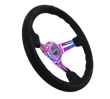 गैलरी व्यूवर में इमेज लोड करें, NRG Reinforced Steering Wheel (350mm / 3in. Deep) Blk Suede/Blk Stitch w/Neochrome Slits