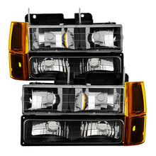 Carica l&#39;immagine nel visualizzatore di Gallery, Xtune GMC Yukon 94-99 Headlights w/ Corner &amp; Parking Lights 8pcs Sets -Black HD-JH-GCK94-AM-BK-SET