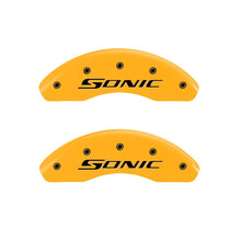 गैलरी व्यूवर में इमेज लोड करें, MGP Front set 2 Caliper Covers Engraved Front Sonic Yellow finish black ch