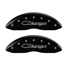 Charger l&#39;image dans la galerie, MGP 4 Caliper Covers Engraved Front &amp; Rear Cursive/Charger Black finish silver ch