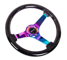 Laden Sie das Bild in den Galerie-Viewer, NRG Reinforced Steering Wheel (350mm / 3in. Deep) Classic Blk Sparkle w/4mm Neochrome 3-Spoke Center