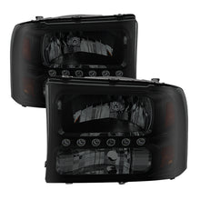 Charger l&#39;image dans la galerie, Xtune Ford F250 F350 Super Duty 99-04 1Pc Headlights w/ LED Black Smoked HD-JH-FF25099-LED-BSM