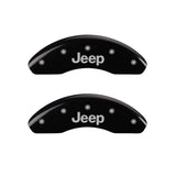 MGP 4 Caliper Covers Engraved Front JEEP Engraved Rear JEEP Grill logo Black finish silver ch