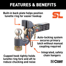 Carica l&#39;immagine nel visualizzatore di Gallery, Curt SecureLatch Receiver-Mount Ball &amp; Pintle Hitch Combo (2in Shank 2in Ball 14K)