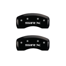 Cargar imagen en el visor de la galería, MGP 4 Caliper Covers Engraved Front Cursive/Cadillac Engraved Rear SRX Black finish silver ch