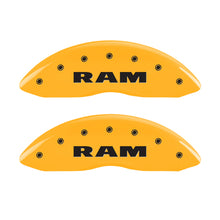 Cargar imagen en el visor de la galería, MGP 4 Caliper Covers Engraved Front Ram Rear Ramhead Yellow Finish Black Char 2006 Dodge Durango