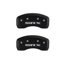 Cargar imagen en el visor de la galería, MGP 4 Caliper Covers Engraved Front Cursive/Cadillac Engraved Rear SRX Red finish silver ch