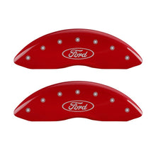 गैलरी व्यूवर में इमेज लोड करें, MGP Front set 2 Caliper Covers Engraved Front Oval logo/Ford Red finish silver ch