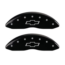 Cargar imagen en el visor de la galería, MGP 4 Caliper Covers Engraved Front &amp; Rear Bowtie Black Finish Silver Char 2016 Chevrolet SS