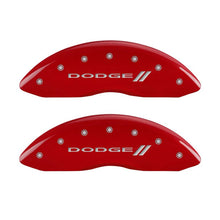 Charger l&#39;image dans la galerie, MGP 4 Caliper Covers Engraved Front &amp; Rear With stripes/Dodge Red finish silver ch