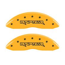 Laden Sie das Bild in den Galerie-Viewer, MGP 4 Caliper Covers Engraved Front &amp; Rear Raptor Yellow finish black ch